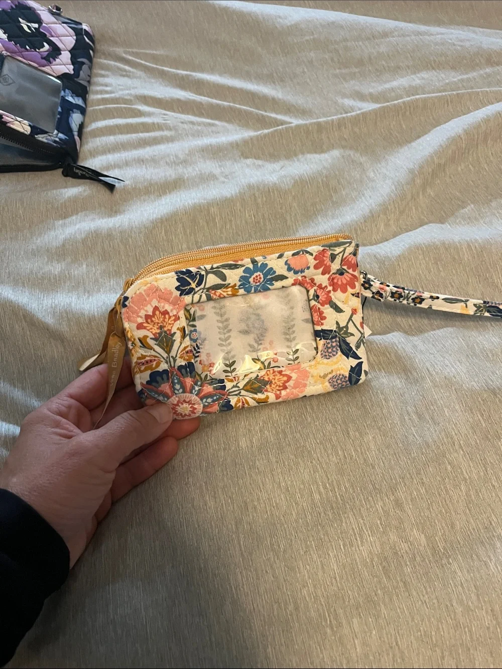 Vera Bradley Floral Zip Wristlet in Cream, Navy & Coral